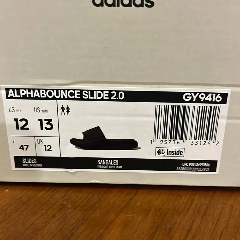 Adidas Alphabounce 2.0 Slides Sandals Shoes new GY9416 black Mens Size 12
